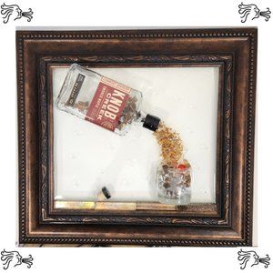 Cut Knob Creek Liquor Bottle Epoxy Resin Bar Art Bronze Frame Crushed Glass